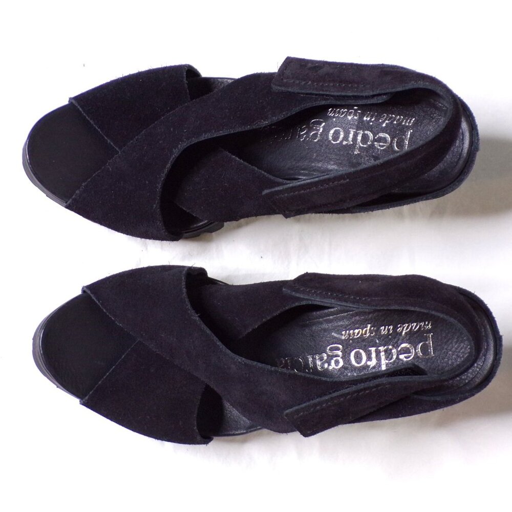 🆕 PEDRO GARCIA Yuval Slingback Peep Toe Lug Sole Heels Sandals Shoes Black 7.5 - Picture 3 of 8